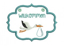 ITH Stickdatei - Türschild Willkommen Storch